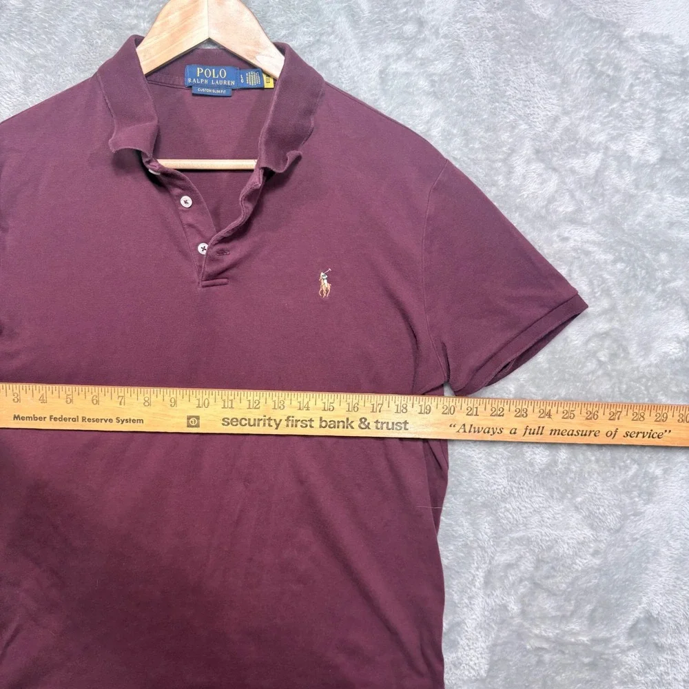 Polo Ralph Lauren Polo Shirt Mens Large Burgundy Custom Slim Fit Short Sleeve